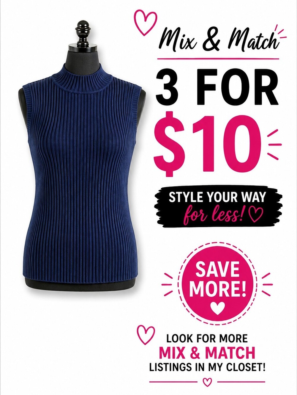 •Venezia Jeans Sleeveless Ribbed Knit Top in Navy